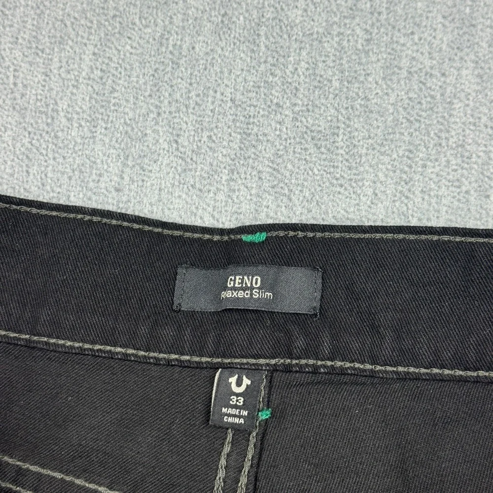True Religion Jeans Mens 33X32 Black Rinse Denim Geno Relaxed‎ Slim Stretch NWT
